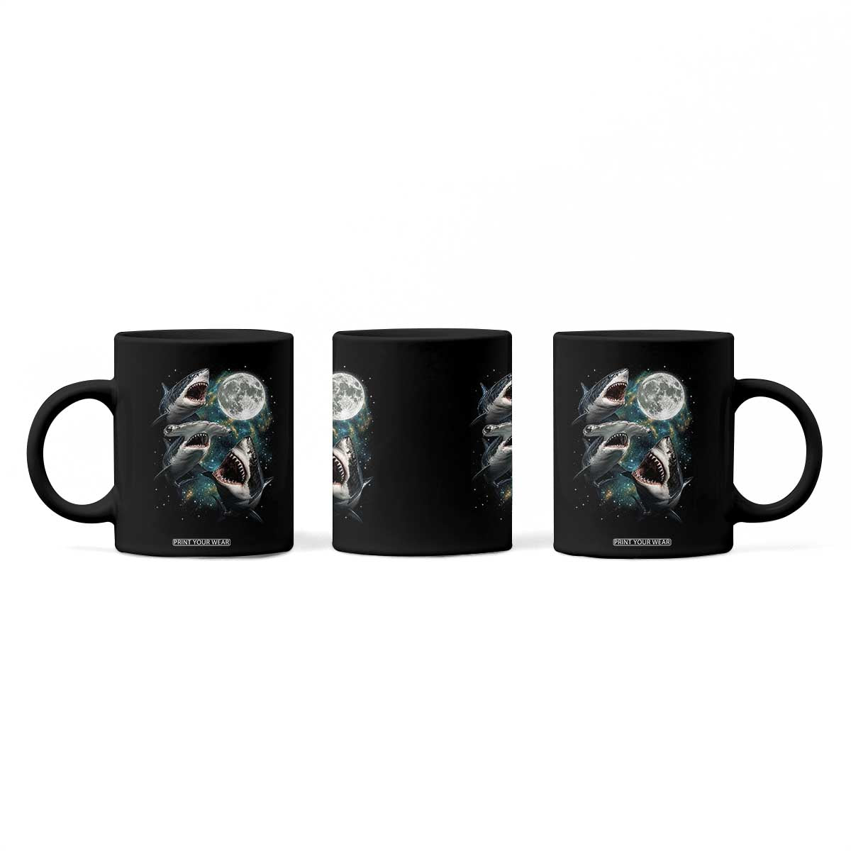 Funny Sharks Howling at Moon Coffee Mug Funny Great White Sharks and Hammerhead Shark