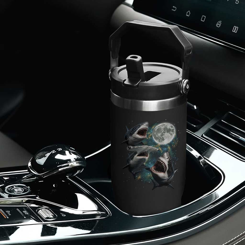 Funny Sharks Howling at Moon Flip Straw Tumbler Funny Great White Sharks and Hammerhead Shark