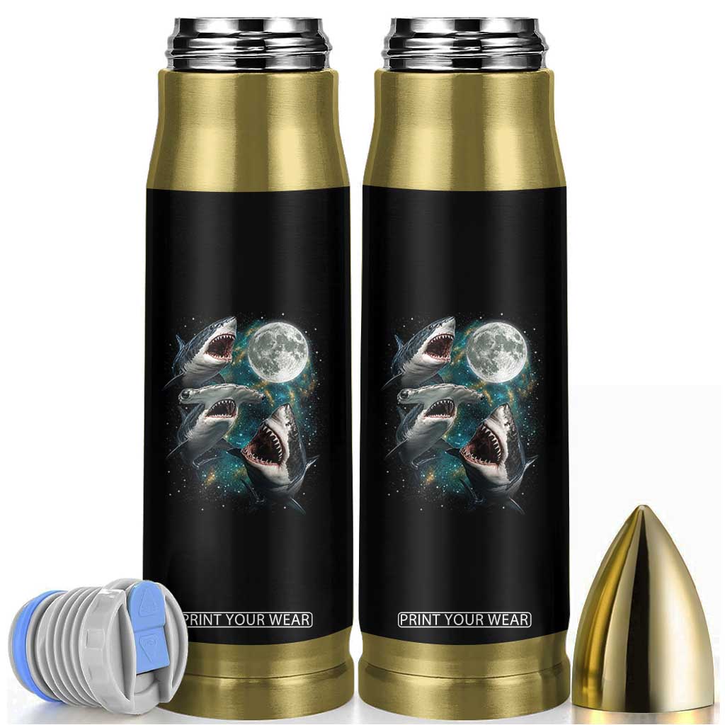 Funny Sharks Howling at Moon Bullet Tumbler Funny Great White Sharks and Hammerhead Shark TS11 Black Print Your Wear