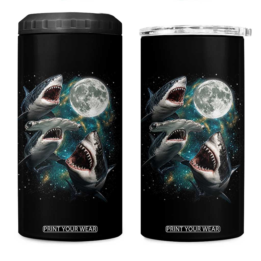 Funny Sharks Howling at Moon 4 in 1 Can Cooler Tumbler Funny Great White Sharks and Hammerhead Shark