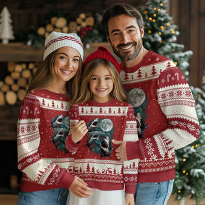 Funny Sharks Howling at Moon Ugly Christmas Sweater Funny Great White Sharks and Hammerhead Shark