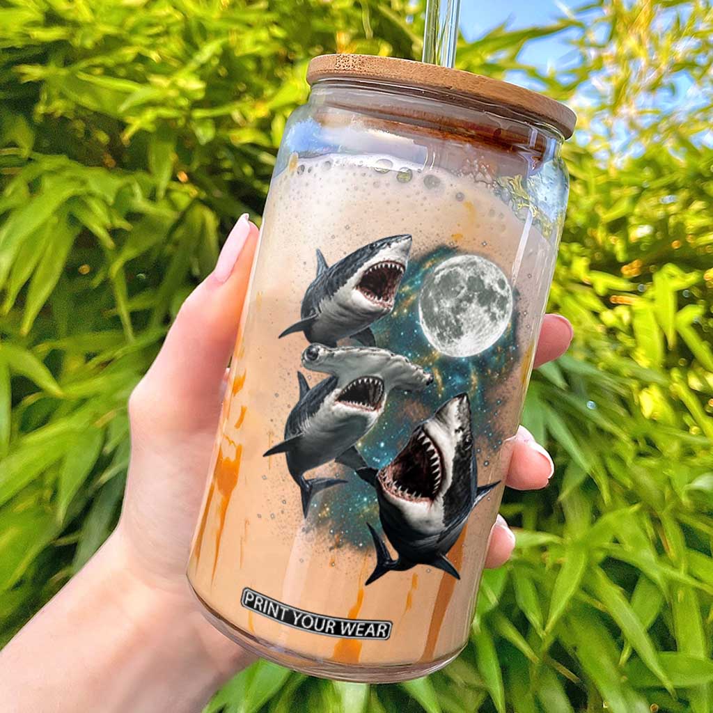 Funny Sharks Howling at Moon Glass Can Funny Great White Sharks and Hammerhead Shark