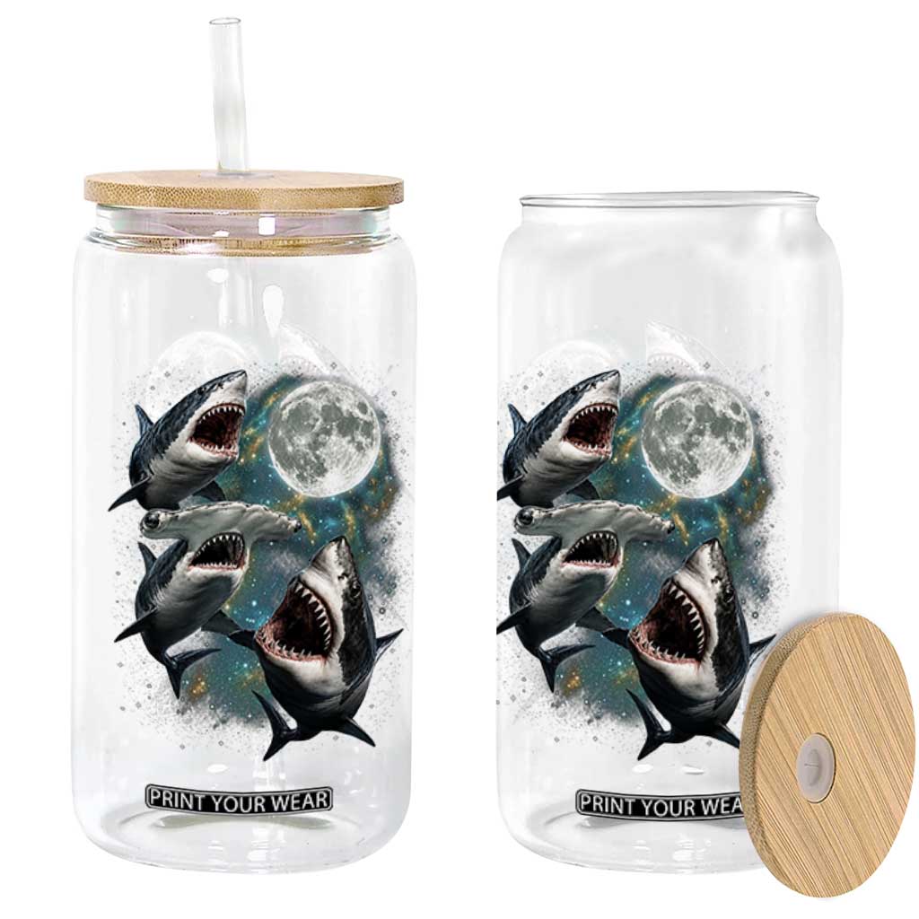 Funny Sharks Howling at Moon Glass Can Funny Great White Sharks and Hammerhead Shark