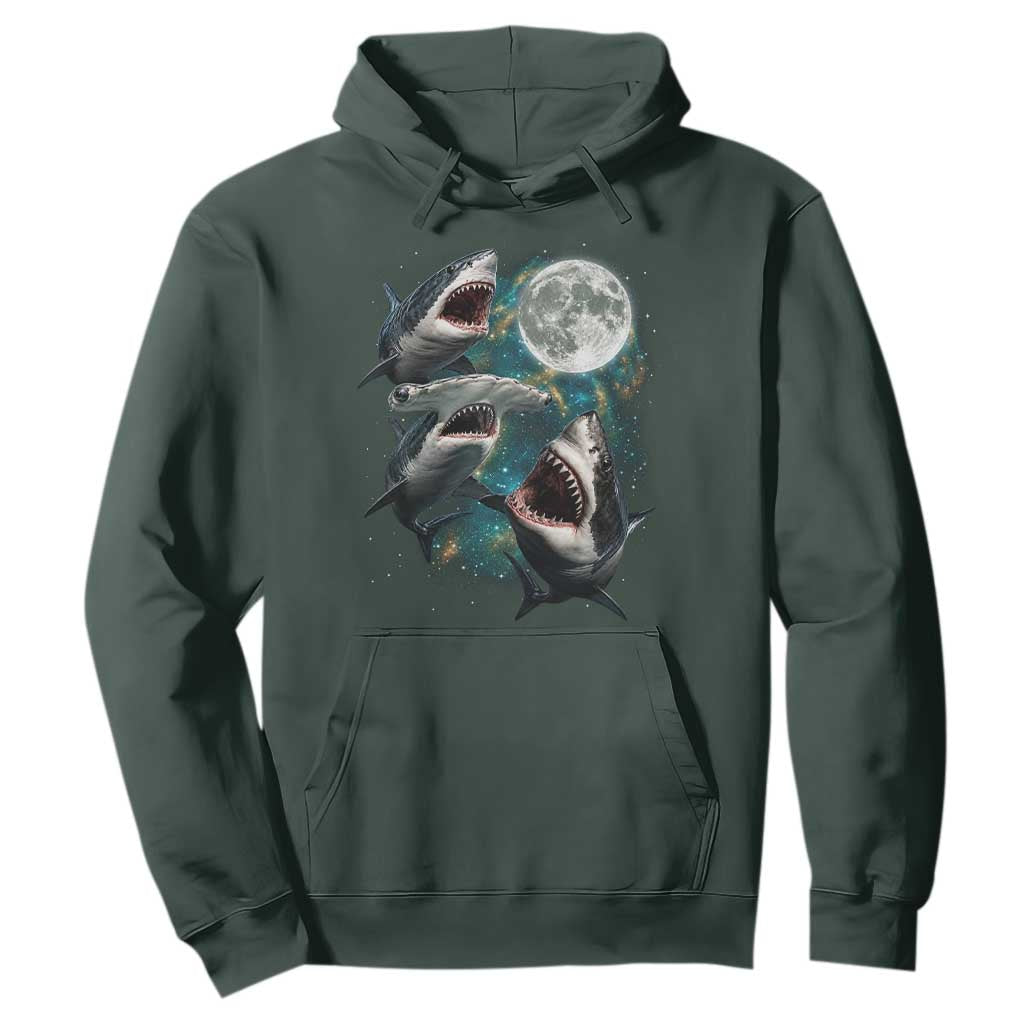 Funny Sharks Howling at Moon Hoodie Funny Great White Sharks and Hammerhead Shark
