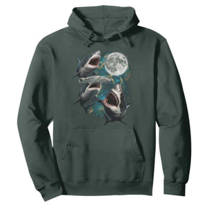 Funny Sharks Howling at Moon Hoodie Funny Great White Sharks and Hammerhead Shark