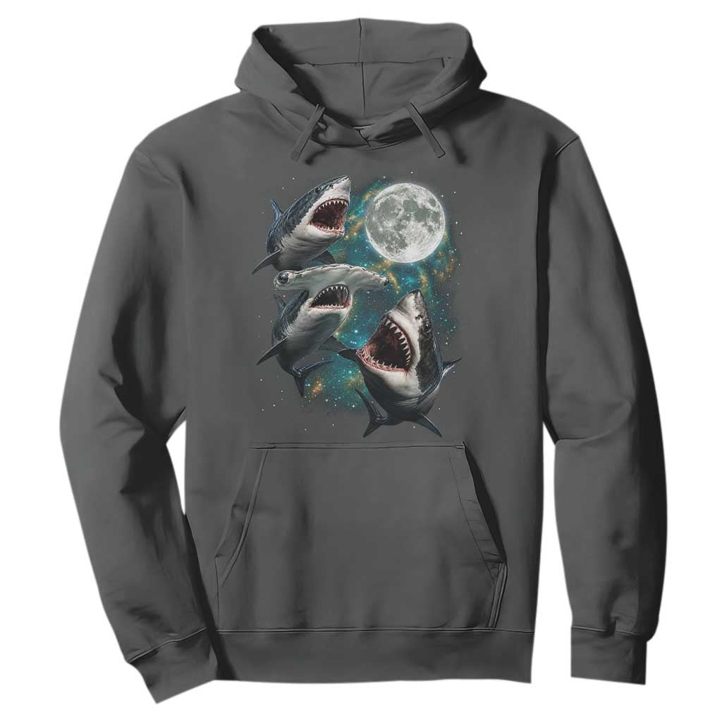 Funny Sharks Howling at Moon Hoodie Funny Great White Sharks and Hammerhead Shark