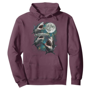 Funny Sharks Howling at Moon Hoodie Funny Great White Sharks and Hammerhead Shark