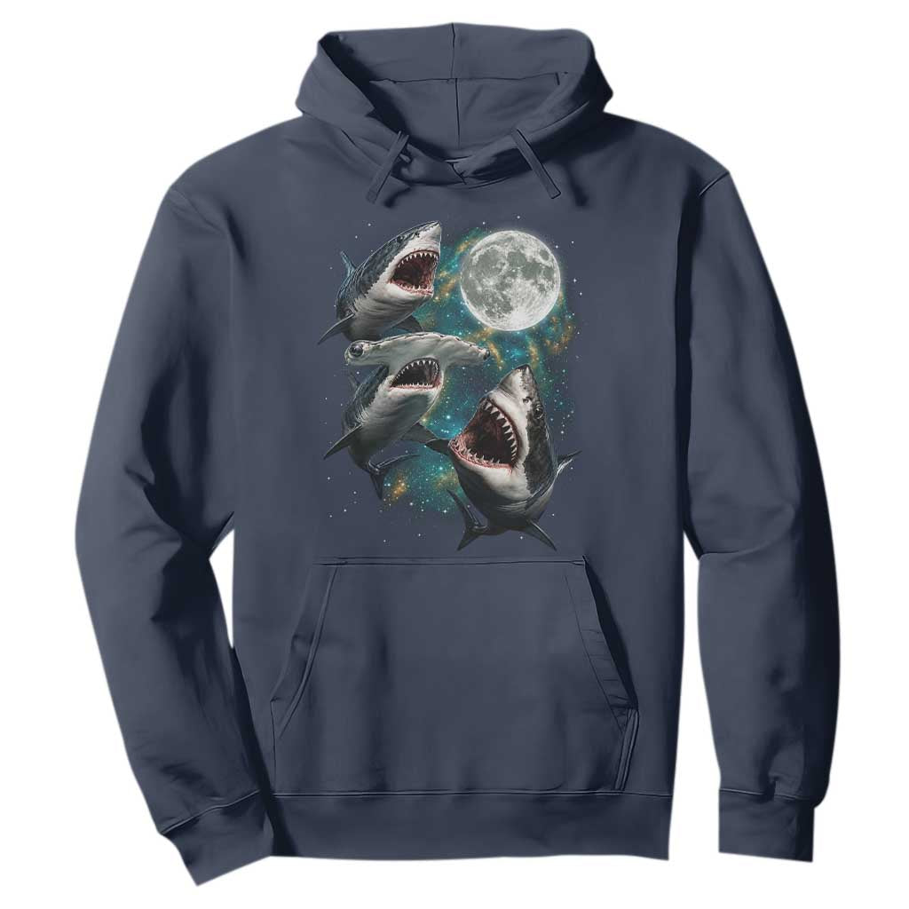 Funny Sharks Howling at Moon Hoodie Funny Great White Sharks and Hammerhead Shark