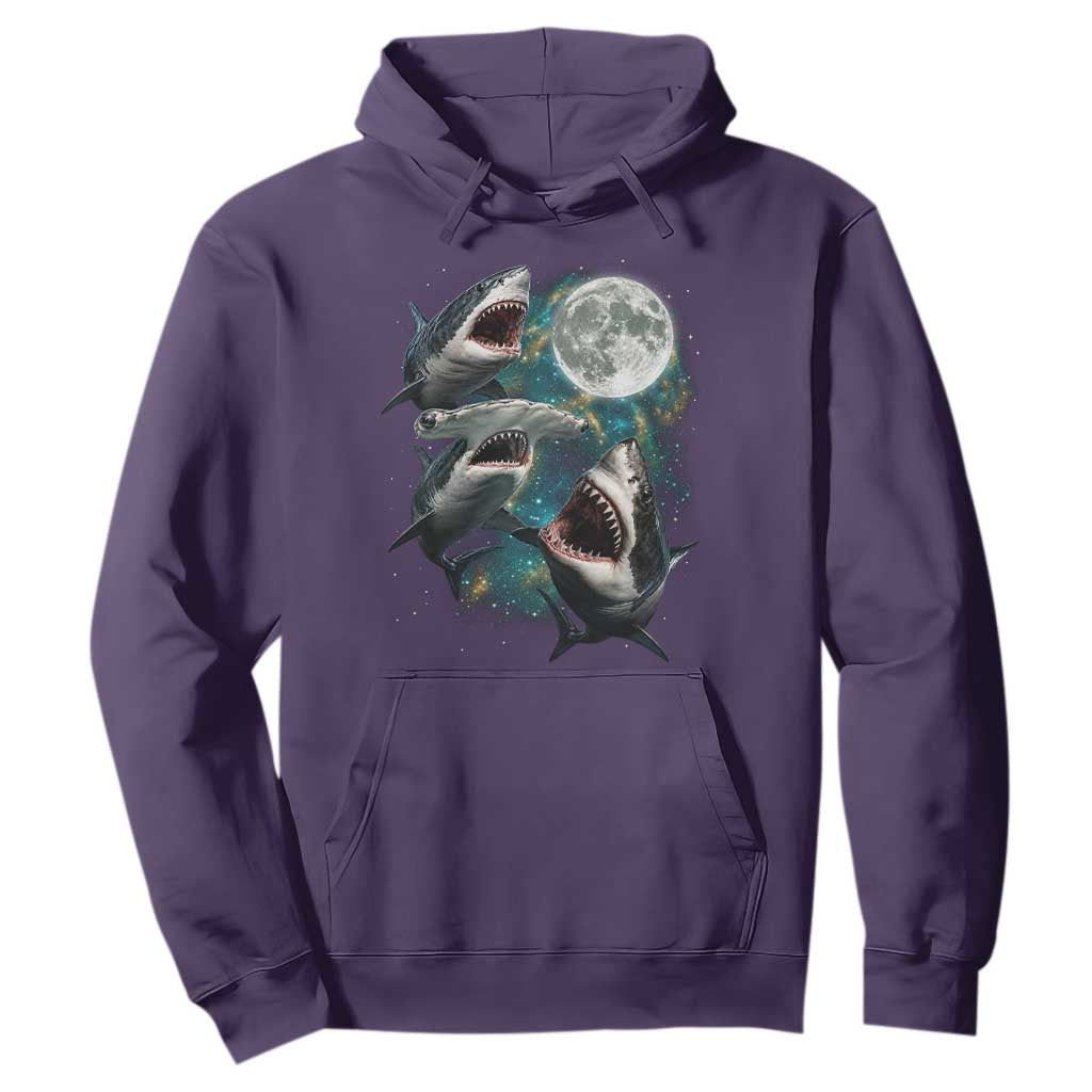 Funny Sharks Howling at Moon Hoodie Funny Great White Sharks and Hammerhead Shark