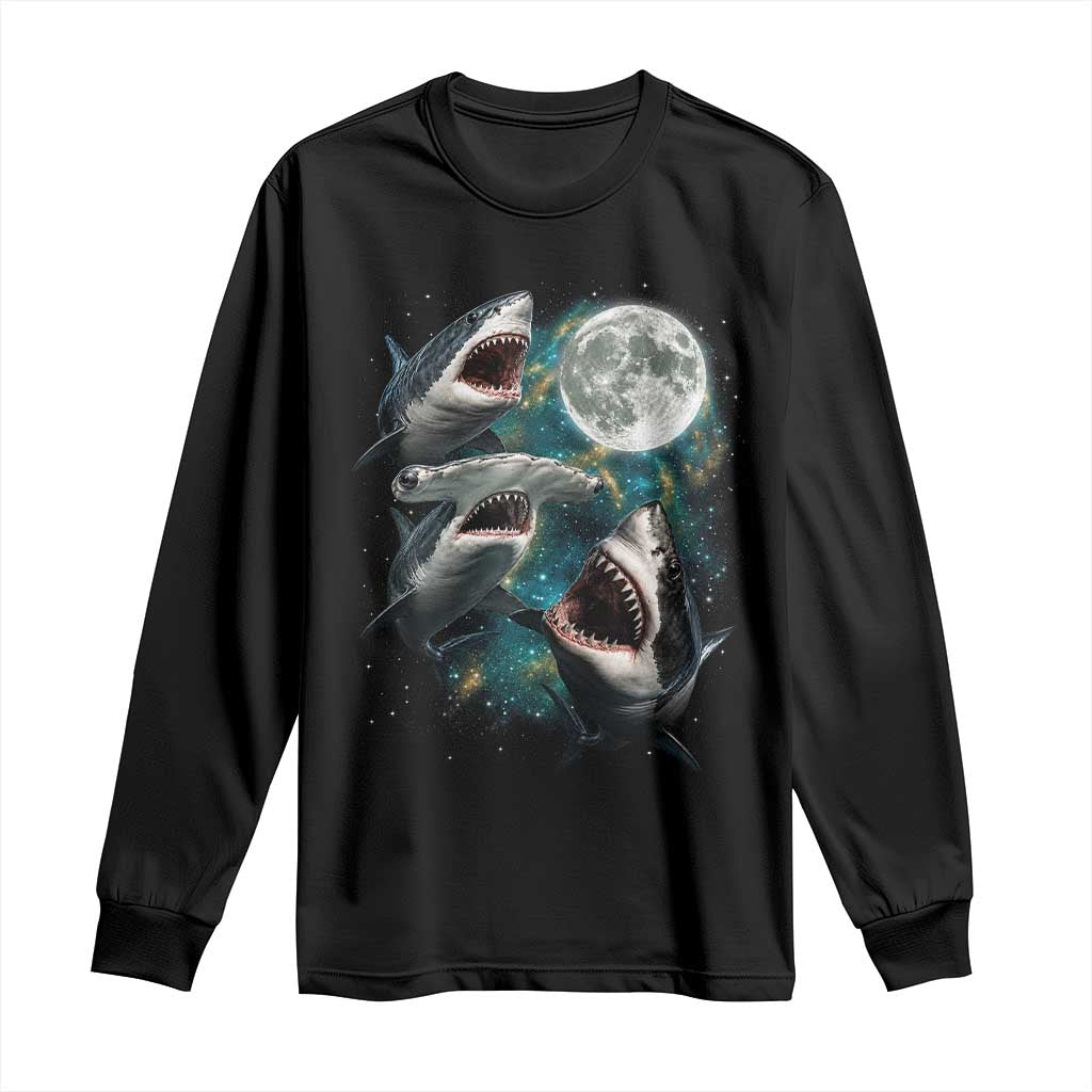 Funny Sharks Howling at Moon Long Sleeve Shirt Funny Great White Sharks and Hammerhead Shark
