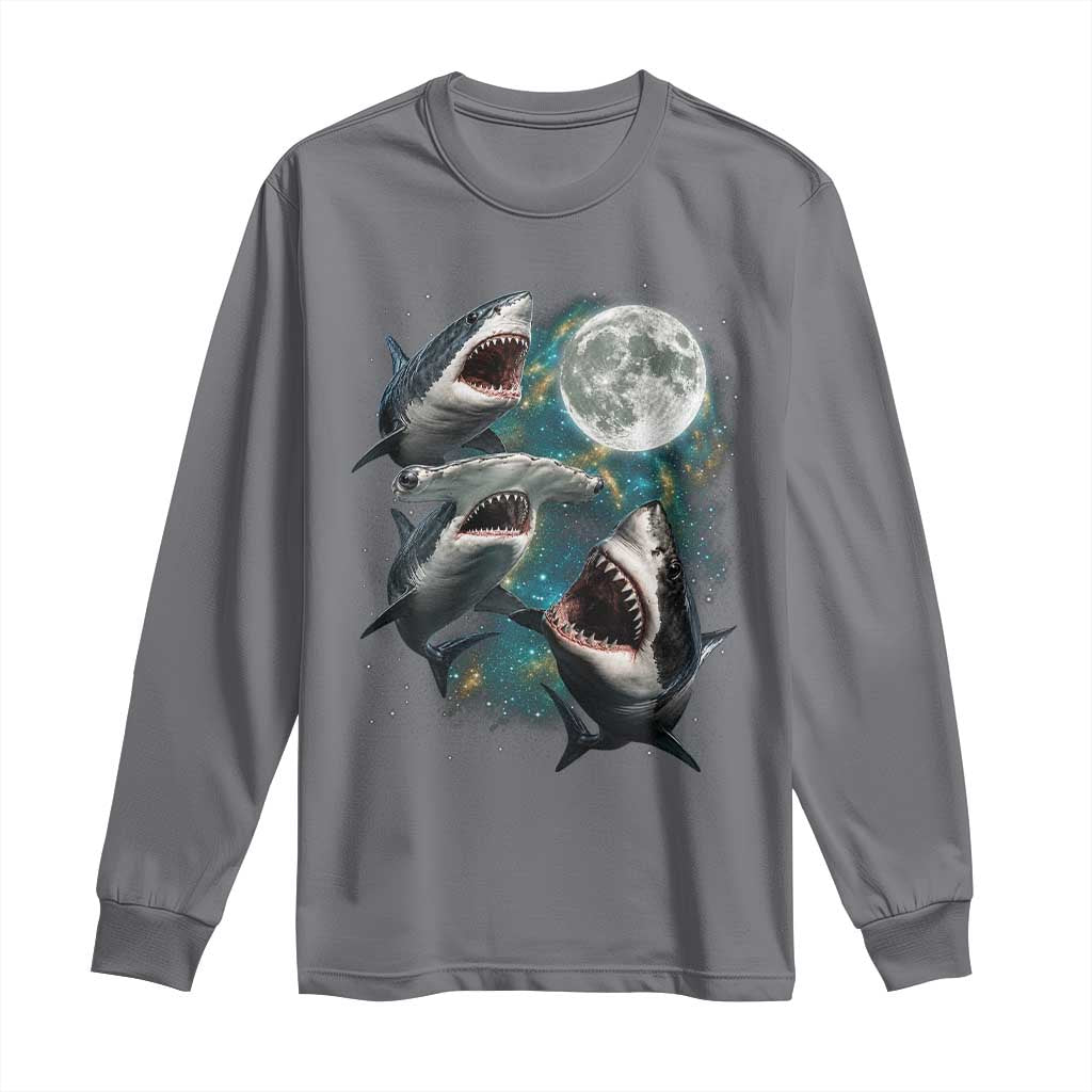 Funny Sharks Howling at Moon Long Sleeve Shirt Funny Great White Sharks and Hammerhead Shark