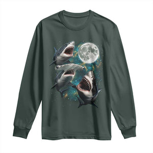 Funny Sharks Howling at Moon Long Sleeve Shirt Funny Great White Sharks and Hammerhead Shark