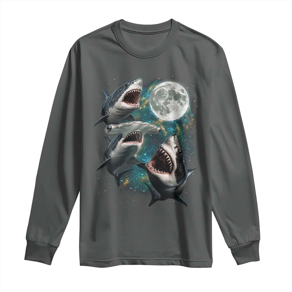 Funny Sharks Howling at Moon Long Sleeve Shirt Funny Great White Sharks and Hammerhead Shark