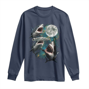 Funny Sharks Howling at Moon Long Sleeve Shirt Funny Great White Sharks and Hammerhead Shark