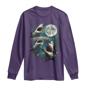 Funny Sharks Howling at Moon Long Sleeve Shirt Funny Great White Sharks and Hammerhead Shark