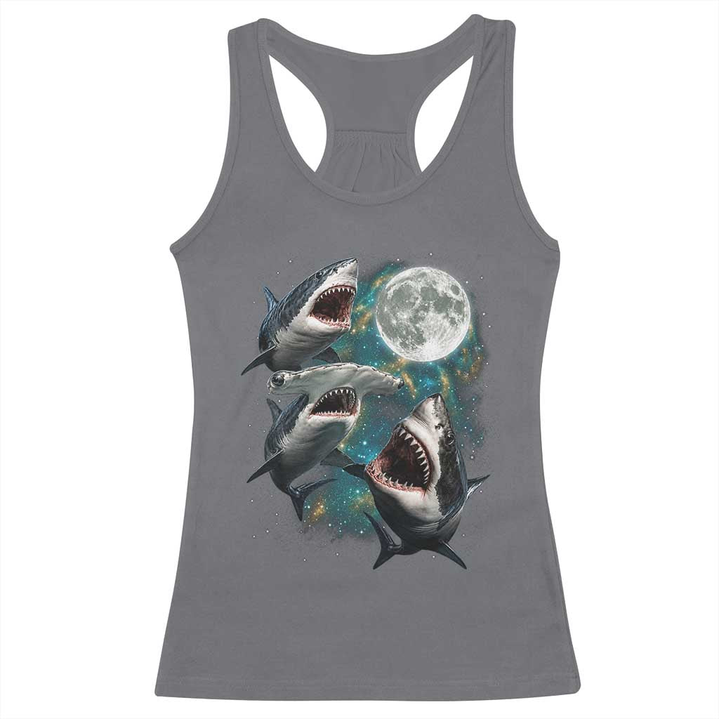 Funny Sharks Howling at Moon Racerback Tank Top Funny Great White Sharks and Hammerhead Shark