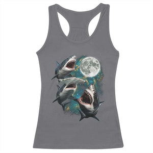 Funny Sharks Howling at Moon Racerback Tank Top Funny Great White Sharks and Hammerhead Shark