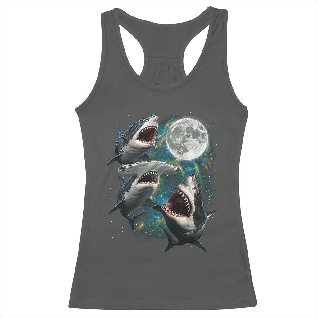 Funny Sharks Howling at Moon Racerback Tank Top Funny Great White Sharks and Hammerhead Shark