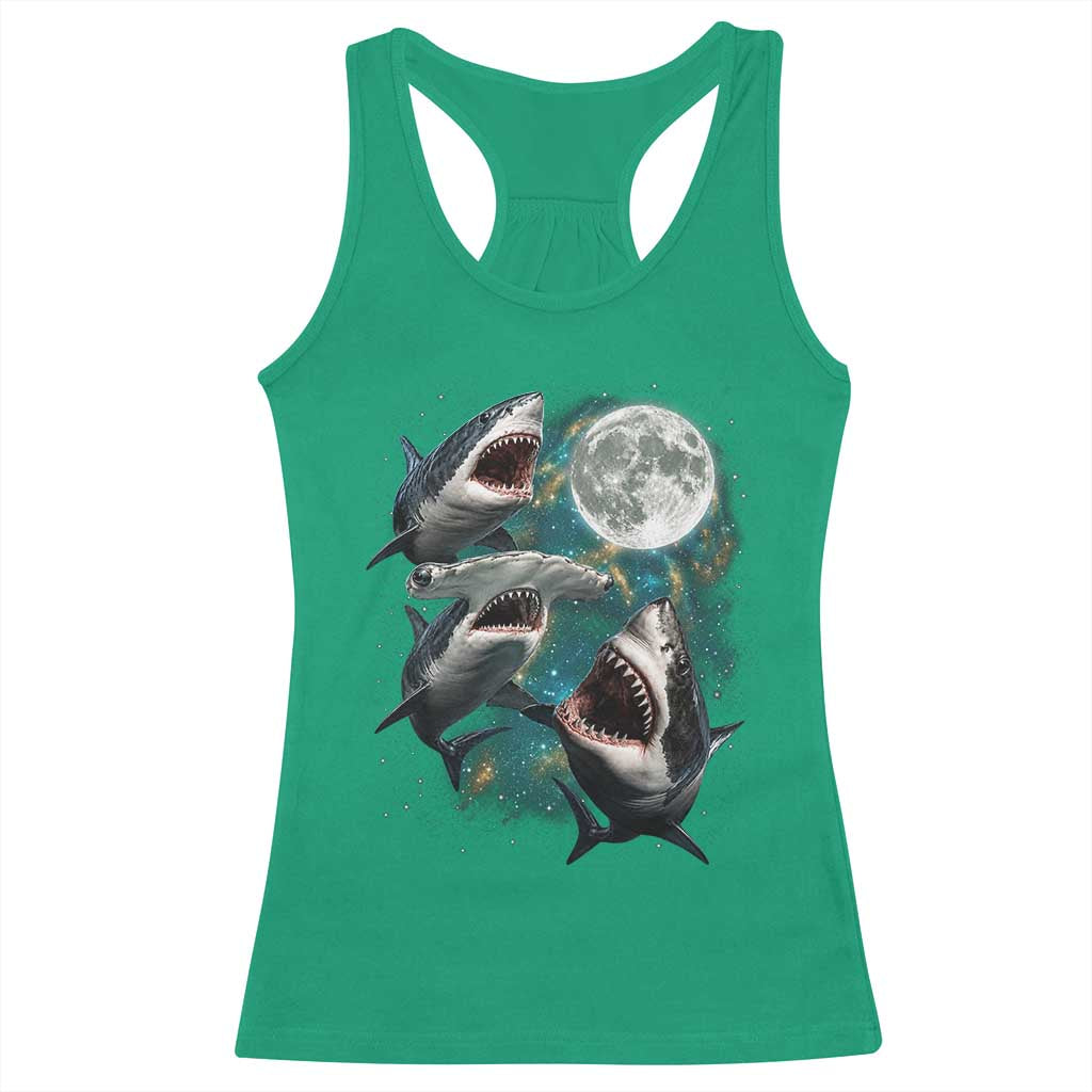 Funny Sharks Howling at Moon Racerback Tank Top Funny Great White Sharks and Hammerhead Shark
