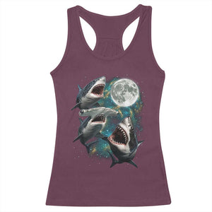 Funny Sharks Howling at Moon Racerback Tank Top Funny Great White Sharks and Hammerhead Shark