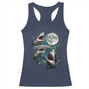 Funny Sharks Howling at Moon Racerback Tank Top Funny Great White Sharks and Hammerhead Shark