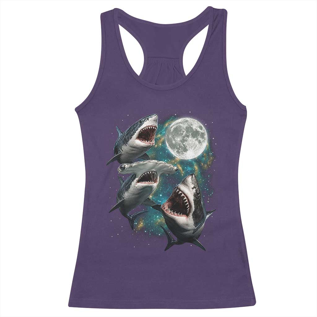 Funny Sharks Howling at Moon Racerback Tank Top Funny Great White Sharks and Hammerhead Shark