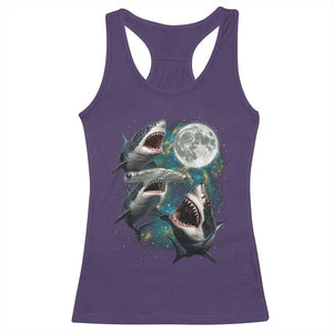 Funny Sharks Howling at Moon Racerback Tank Top Funny Great White Sharks and Hammerhead Shark