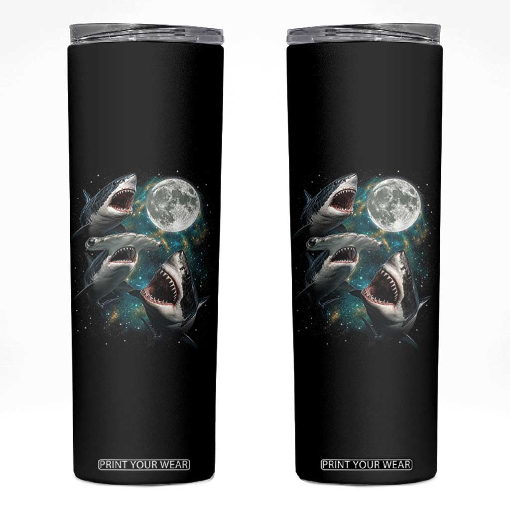 Funny Sharks Howling at Moon Skinny Tumbler Funny Great White Sharks and Hammerhead Shark