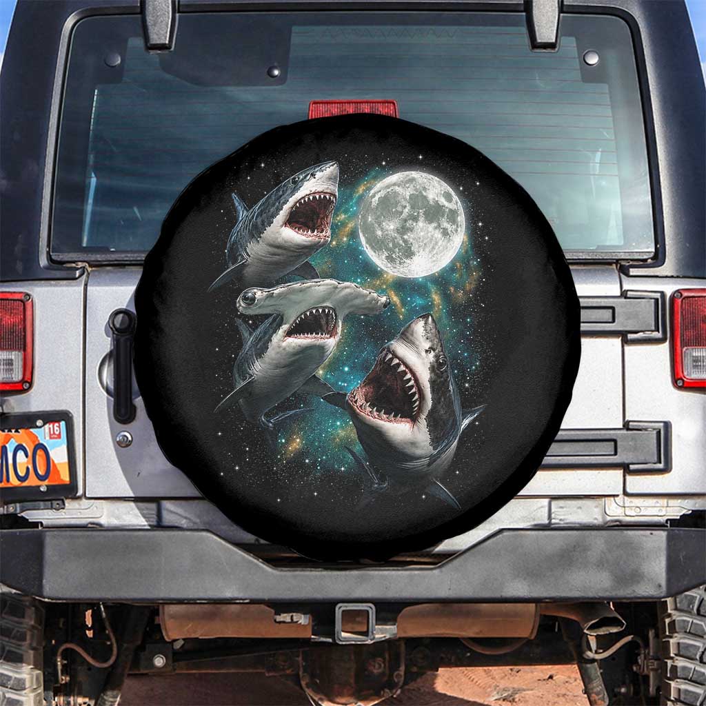 Funny Sharks Howling at Moon Spare Tire Cover Funny Great White Sharks and Hammerhead Shark
