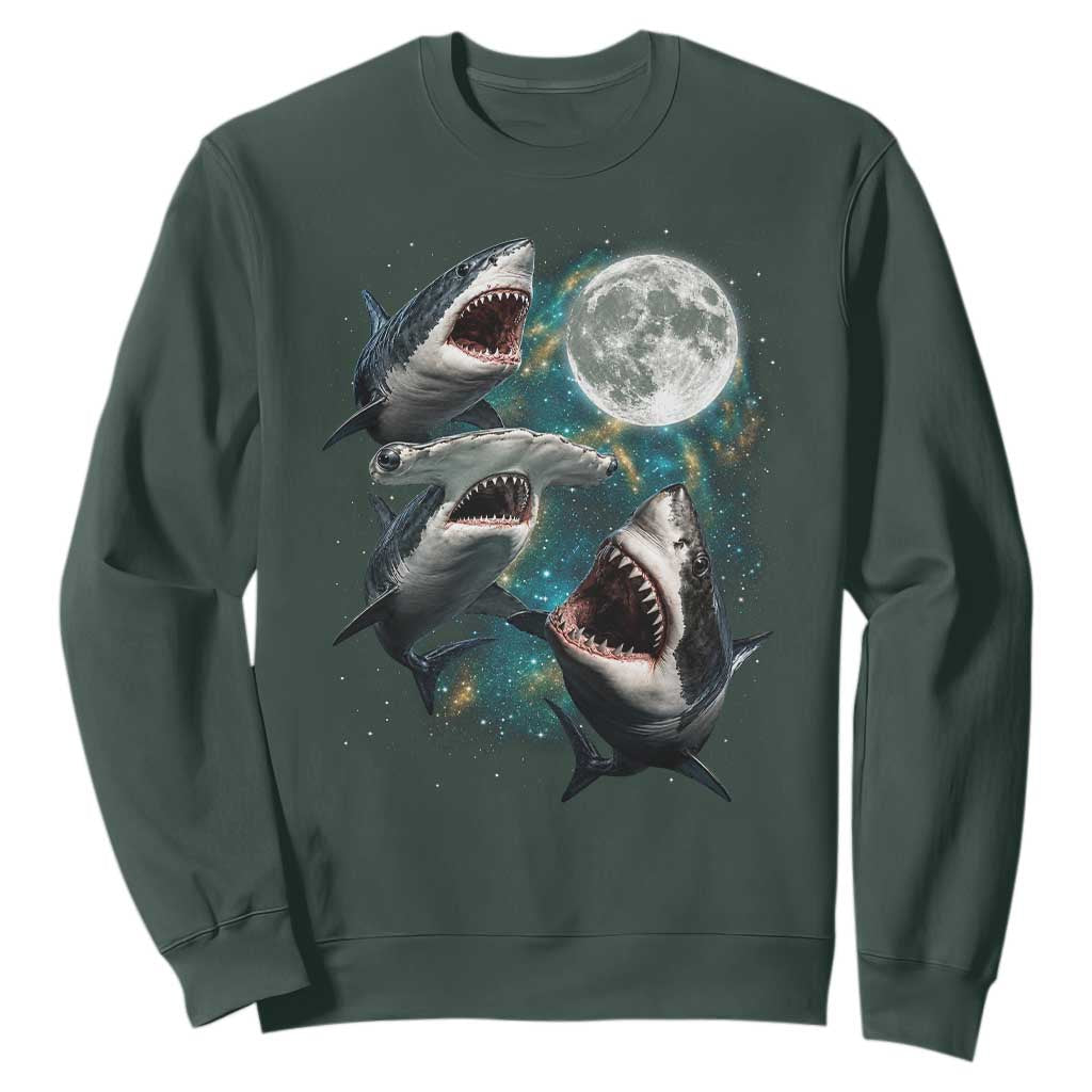 Funny Sharks Howling at Moon Sweatshirt Funny Great White Sharks and Hammerhead Shark