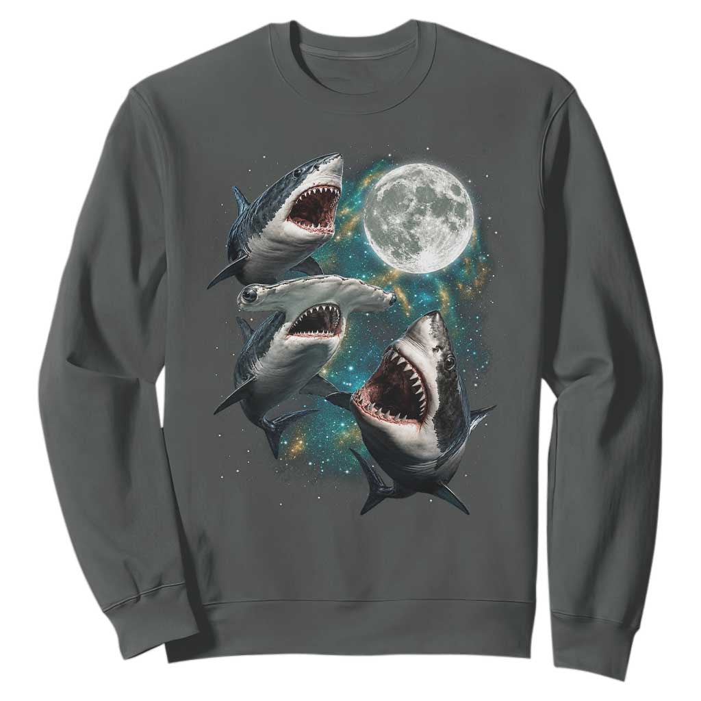 Funny Sharks Howling at Moon Sweatshirt Funny Great White Sharks and Hammerhead Shark