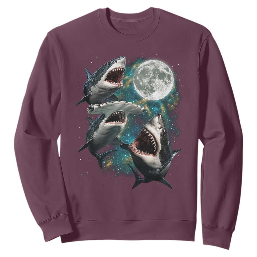 Funny Sharks Howling at Moon Sweatshirt Funny Great White Sharks and Hammerhead Shark