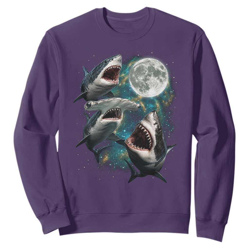 Funny Sharks Howling at Moon Sweatshirt Funny Great White Sharks and Hammerhead Shark