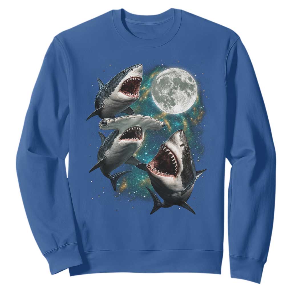 Funny Sharks Howling at Moon Sweatshirt Funny Great White Sharks and Hammerhead Shark