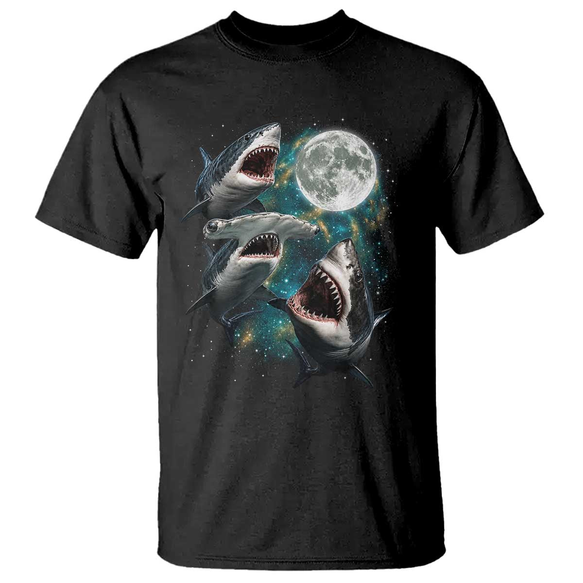 Funny Sharks Howling at Moon T Shirt Funny Great White Sharks and Hammerhead Shark