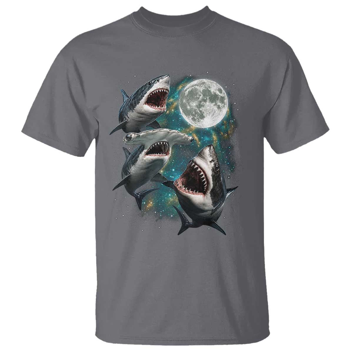 Funny Sharks Howling at Moon T Shirt Funny Great White Sharks and Hammerhead Shark