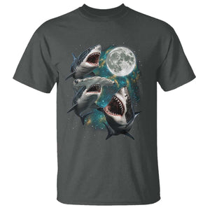 Funny Sharks Howling at Moon T Shirt Funny Great White Sharks and Hammerhead Shark