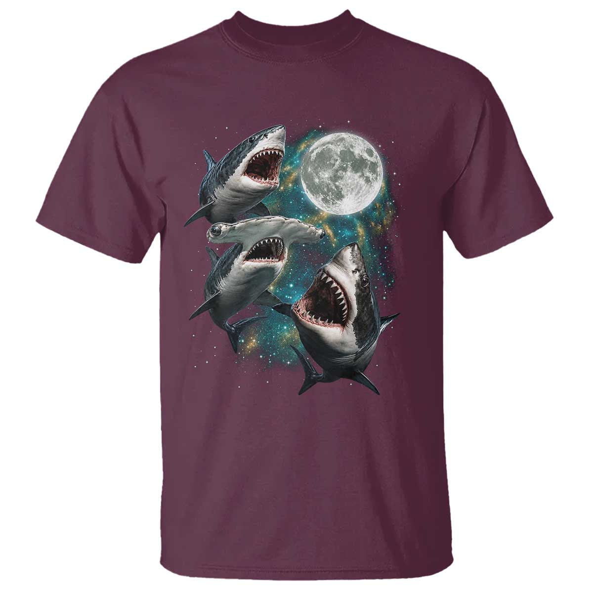 Funny Sharks Howling at Moon T Shirt Funny Great White Sharks and Hammerhead Shark