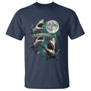 Funny Sharks Howling at Moon T Shirt Funny Great White Sharks and Hammerhead Shark