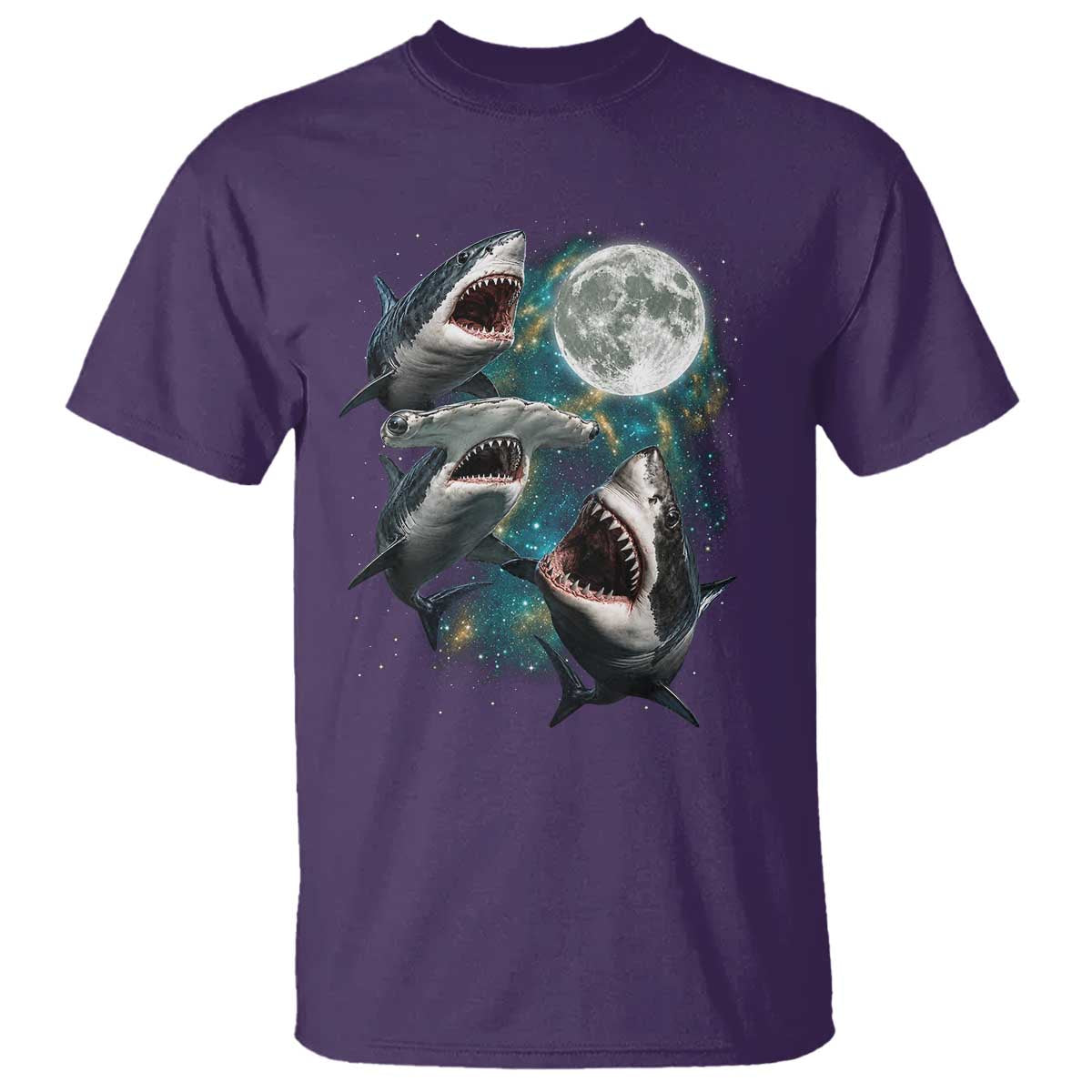 Funny Sharks Howling at Moon T Shirt Funny Great White Sharks and Hammerhead Shark