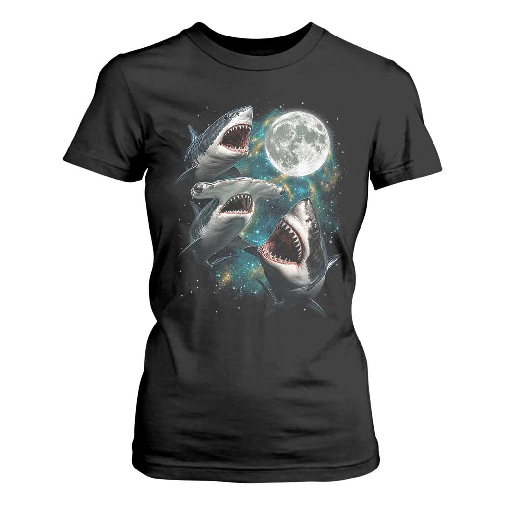 Funny Sharks Howling at Moon T Shirt For Women Funny Great White Sharks and Hammerhead Shark