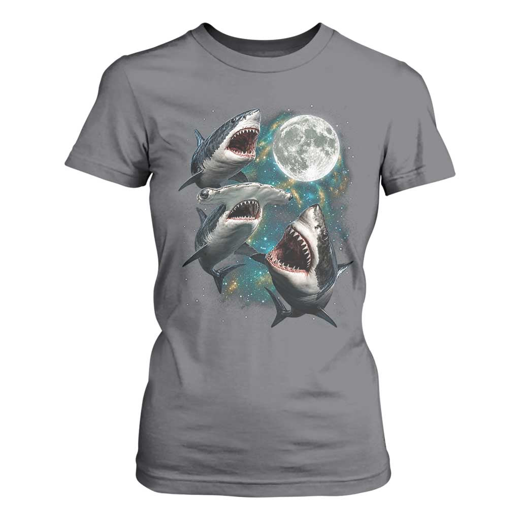 Funny Sharks Howling at Moon T Shirt For Women Funny Great White Sharks and Hammerhead Shark