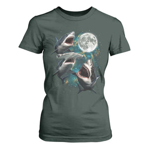 Funny Sharks Howling at Moon T Shirt For Women Funny Great White Sharks and Hammerhead Shark