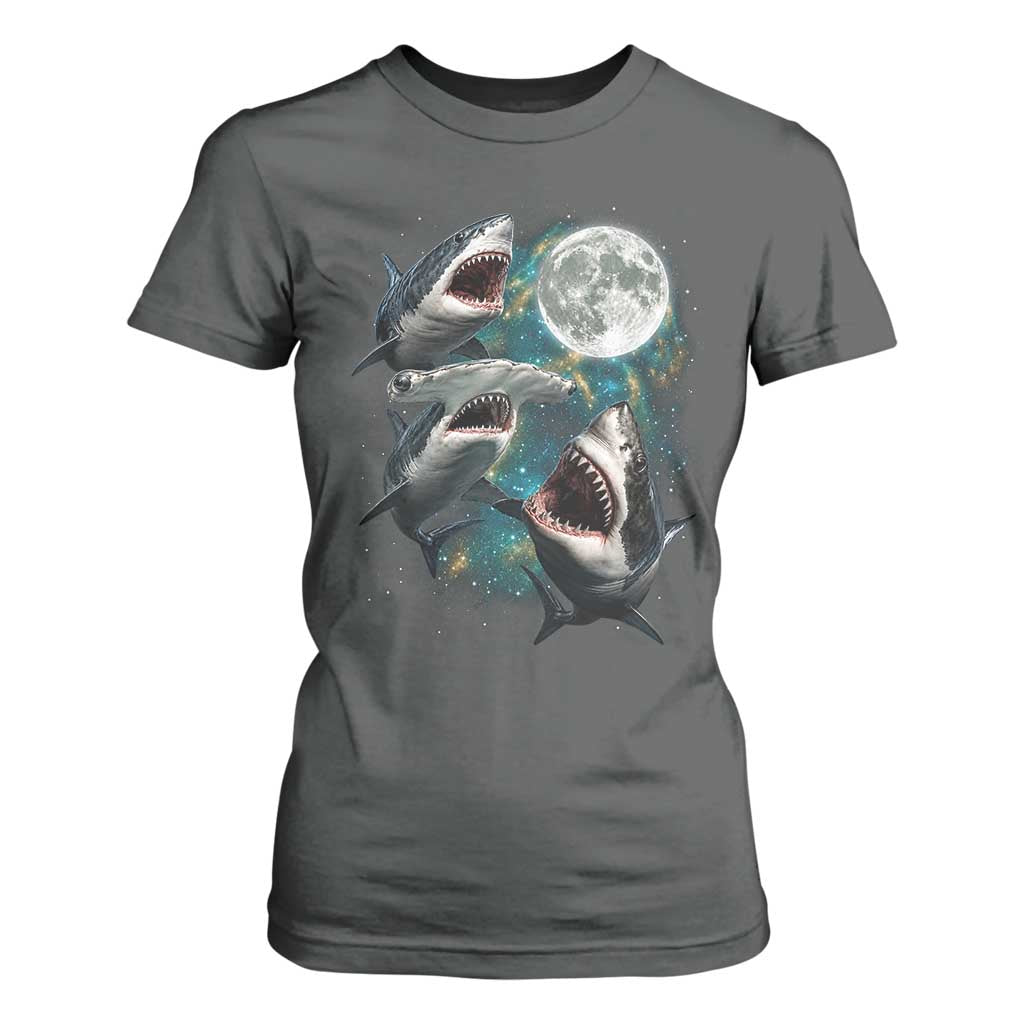 Funny Sharks Howling at Moon T Shirt For Women Funny Great White Sharks and Hammerhead Shark