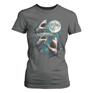 Funny Sharks Howling at Moon T Shirt For Women Funny Great White Sharks and Hammerhead Shark