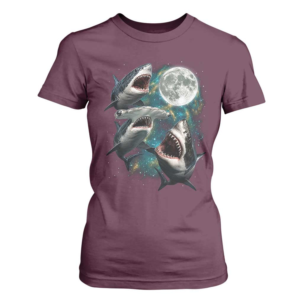 Funny Sharks Howling at Moon T Shirt For Women Funny Great White Sharks and Hammerhead Shark