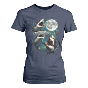 Funny Sharks Howling at Moon T Shirt For Women Funny Great White Sharks and Hammerhead Shark