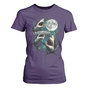 Funny Sharks Howling at Moon T Shirt For Women Funny Great White Sharks and Hammerhead Shark