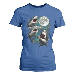 Funny Sharks Howling at Moon T Shirt For Women Funny Great White Sharks and Hammerhead Shark