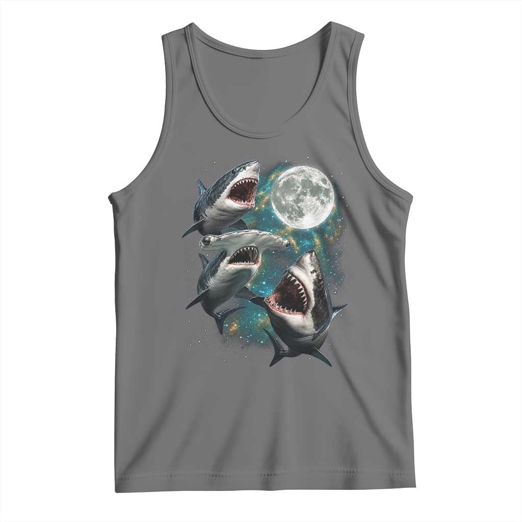 Funny Sharks Howling at Moon Tank Top Funny Great White Sharks and Hammerhead Shark